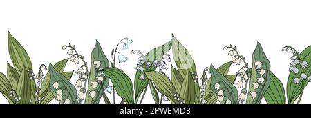 Lily of the Valley im Mai Geburtsmonat Blumengrenze. Stock Vektor