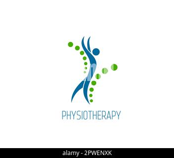 Physiotherapiesymbol, Rückenschmerzen und Körpergesundheit, chiropraktische Massage und Therapie, Vektorsymbol. Physiotherapie oder Chiropraktiker-Symbol für Wirbelsäulenhea Stock Vektor