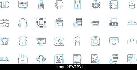 Lineare Symbole für mobile Diagramme festgelegt. Smartphs, Touchscreen, Apps, Android, iOS, Batterie, Kameralinienvektor und Konzeptschilder. Speicher, Konnektivität, G-Kontur Stock Vektor