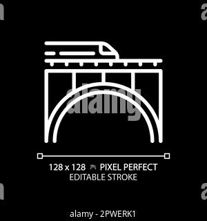 Eisenbahnbrücke Pixel perfektes weißes lineares Symbol für dunkles Thema Stock Vektor