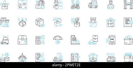 Lineare Symbole für Speichereinrichtung eingestellt. Schließfächer, Lager, Einheiten, Depot, Safes, Organizer, Dachlinienvektor und Konzeptschilder. Tresor, Container, Truhen Stock Vektor