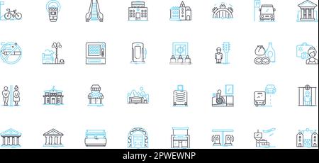 High-Tech Metropolis lineare Symbole gesetzt. Innovation, Technologie, Zukunft, innovativ, Smart City, Entwicklungen, Wireless Line Vector und Concept Signs Stock Vektor