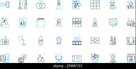 Lineare Symbole für Handelsfotografie eingestellt. Commerce, Business, Transactions, Deals, Transactions, Linienvektor und Konzeptzeichen für Umtauschvorgänge, Vereinbarungen Stock Vektor