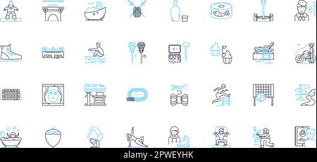 Lineare Symbole für Wasserpark eingestellt. Spritzen, Thrills, Rutschen, Wellen, Aquatic, „Fun“-, „Adventure Line“-Vektor- und -Konzeptschilder. Chill,Family,Modellstruktur wird aktualisiert Stock Vektor