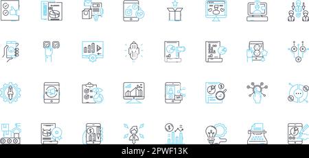 Linearer Symbolsatz für digitale Märkte. E-Commerce, Online-Werbung, mobiles Marketing, Social Media, Content Marketing, SEO, Analytics Line Vector und Stock Vektor