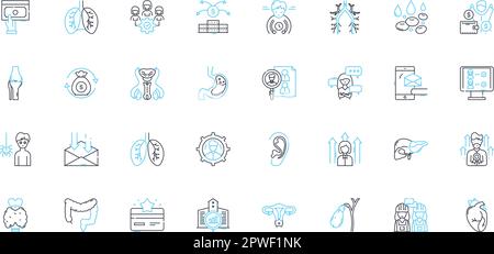 Bürgerliche Freiheiten - Lineare Symbole gesetzt. Freiheit, Gleichheit, Rechte, Privatsphäre, Justiz, Liberty, Democracy Line Vektor und Concept Schilder. Verfassung, Frei Stock Vektor