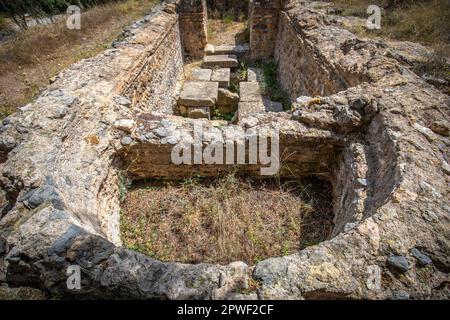 Blick auf die Krypta der archäologischen Ausgrabungsstätte des Martyriums von La Alberca, Murcia, aus dem 4. Jahrhundert v. Chr., frühchristlich Stockfoto