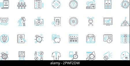 Lineare Symbole für Budgetanalysten. Prognosen, Budgetierung, Finanzen, Analyse, Excel, Mathematik, Planungslinienvektor und Konzeptzeichen Stock Vektor