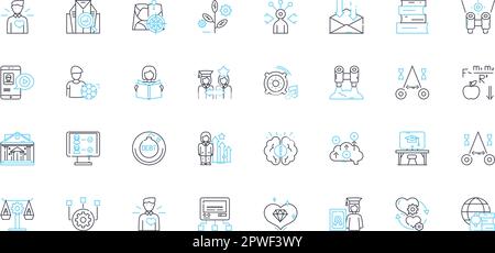 Wohltätigkeit und lineare Symbole für die Gemeinschaft. Wohltätigkeit, Mitgefühl, Freundlichkeit, Einfühlungsvermögen, Großzügigkeit, Altruismus, Philanthropie-Linienvektor und Konzeptzeichen Stock Vektor