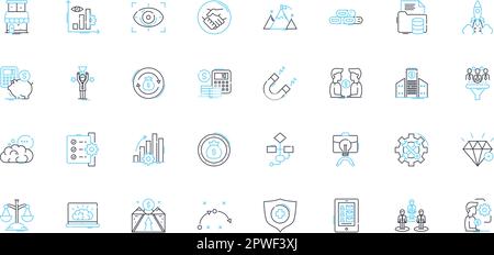 Lineare Symbole für Neubeginn festgelegt. Erneuerung, Starten, Bereinigen, Überarbeiten, Neu Starten, Neustarten, Verjüngen von Linienvektor- und Konzeptzeichen. Aktualisieren, Wiederholen, Neu Starten Stock Vektor