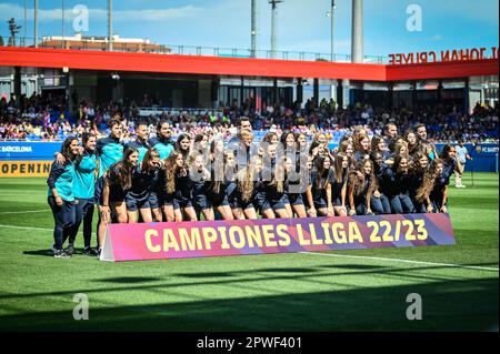 Barcelona, Spanien. 30. April 2023. Liga F Match zwischen dem FC Barcelona Femeni und dem Sporting Club de Huelva am 30. April 2023 im Estadi Johan Cruyff in Barcelona, Spanien. (Foto/Felipe Mondino) Kredit: Live Media Publishing Group/Alamy Live News Stockfoto