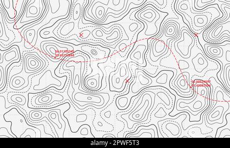 Topografische Linienkarte des Ozeans mit Vektordarstellung der kurvenförmigen Isolinien. Meerestiefe topographische Landschaftsfläche für nautische Radarwerte. Cartogra Stock Vektor
