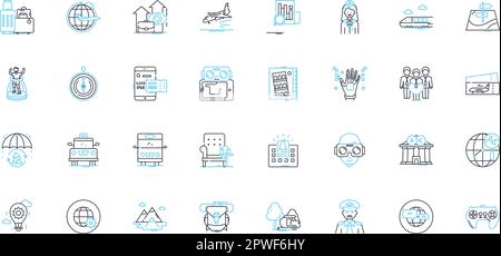 Lineare Symbole für Augmented Reality gesetzt. Hologramm, Überlagerung, Interaktiv, Immersive, Virtuell, Projektion, digitaler Linienvektor und Konzeptschilder. Verbessern Stock Vektor