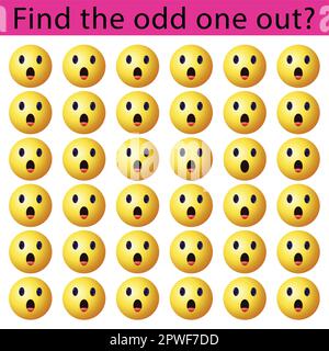 Suchen Sie das Vektorabbildungsblatt. Entdecken Sie den Unterschied. Emoji-Herausforderung. Stock Vektor