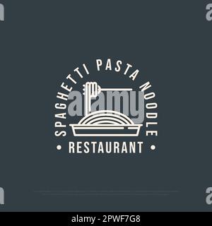 Logo von Spaghetti Pasta Noodle Shop Inspiration, italienische Pasta-Vektordarstellung mit umrissenem Strichsymbol Stock Vektor