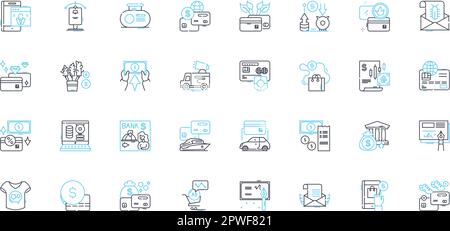 Lineare Symbolgruppe für elektronische Transaktionen. Digital, Zahlung, virtuell, Cashless, E-Commerce, Verschlüsselung, Secure Line Vector und Concept Signs. Gateway Stock Vektor