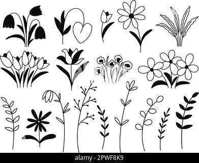 Blumen und Kräuter, Tintenset Stock Vektor