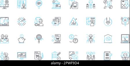 Lineare Symbole für sparsame Ausgaben festgelegt. Budgetierung, Einsparungen, Sparsamkeit, Sparsamkeit, Umsicht, Sparsamkeit, klägliche Linienvektoren und Konzeptzeichen. Einfallsreich Stock Vektor