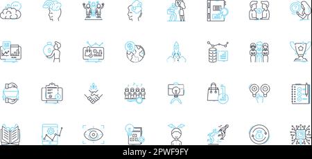 Lineare Symbole für Analysen und Diagramme festgelegt. Metriken, Trends, Muster, Visualisierung, Daten, Korrelation, Interpretationslinienvektor und Konzeptzeichen Stock Vektor