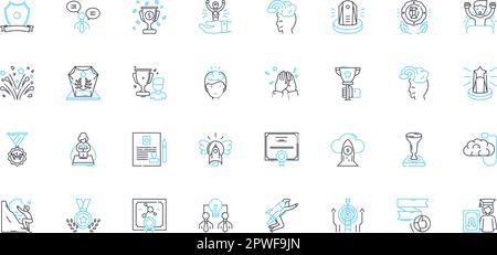 Erfolg und Auszeichnung linearer Symbole. Leistung, Ehrgeiz, Leistung, Anerkennung, Hochstufung, Glory, Triumphlinienvektor und Konzeptzeichen Stock Vektor