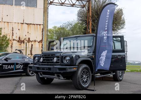 INEOS Grenadier, ausgestellt beim Vintage Velos Scramble, der am 30. April 2023 im Bicester Heritage Centre stattfindet. Stockfoto