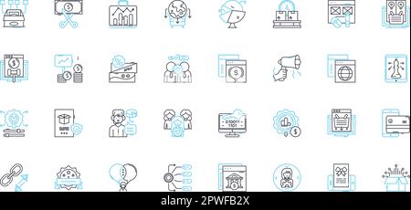 Linearer Symbolsatz für digitale Verkäufe. E-Commerce, Automatisierung, Analysen, Marketing, Software, Strategie, Umwandlungslinienvektor und Konzeptzeichen Stock Vektor