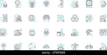 Lineare Symbole zum Schutz der Umwelt festgelegt. Nachhaltigkeit, Recycling, Erhaltung, Erneuerbare Energien, Biologische Vielfalt, Umweltfreundlich, Verschmutzungsleitungs-Vektor und Stock Vektor