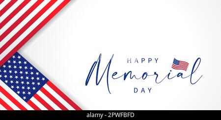 Weißes Poster „Happy Memorial Day Holiday in USA“. Kalligrafie und Flaggen USA für Grußkartendesign am Happy Memorial Day. Vektordarstellung Stock Vektor