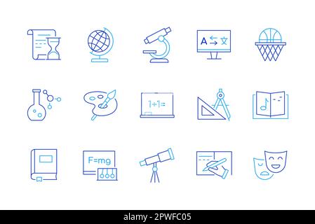 Wissenschaft und Bildung – eine Reihe von Symbolen im modernen Liniendesign Stock Vektor