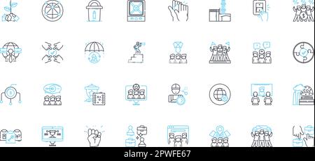 Weltweite lineare Symbole für Nerk. Konnektivität, Globalisierung, Interkonnektivität, Nerk, Zusammenarbeit, Kommunikation, Internetlinienvektor und Konzept Stock Vektor