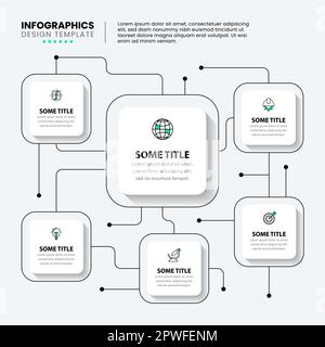 Infografik-Vorlage mit Symbolen und 6 Optionen oder Schritten. Technologiekonzept. Kann für Workflow-Layout, Diagramm, Banner, webdesign verwendet werden. Vektorbeleuchtung Stock Vektor