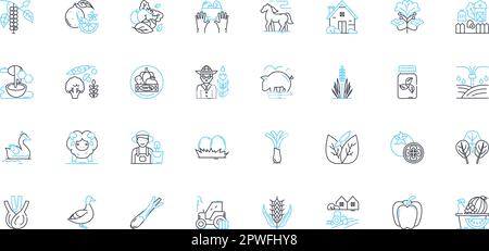 Agroecology Farming lineare Symbole gesetzt. Nachhaltigkeit, Vielfalt, Boden, Permakultur, Regeneration, Ökosystem, Organic Line Vector und Concept Signs Stock Vektor