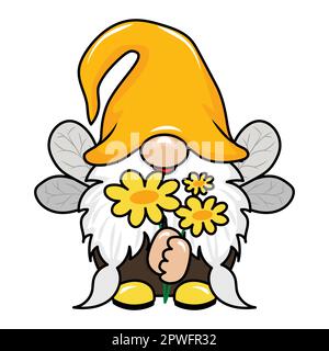 Bumble Biene gnome - handgezeichnete moderne gnome Illustration. Perfekt für Werbung, Poster, Ansage oder Grußkarten. Wunderschönes Zwerg in Honeybee Stock Vektor