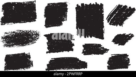 Sammlung vektorisierter Striche mit Buntstiften, handgefertigte Striche mit quadratischen und rechteckigen Formen, Satz vektorisierter Striche in schwarzer Farbe Stock Vektor