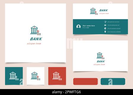 Bank Logo mit editierbarem Slogan. Branding-Buch und Visitenkartenvorlage. Stock Vektor