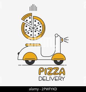 Pizzalieferung Motorradsymbol, flaches Design für Apps und Websites, isoliert auf weißem Hintergrund, Vektor Stock Vektor