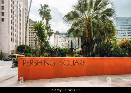 Los Angeles, Kalifornien, USA - 25. April 2023. Pershing Square im Zentrum von Los Angeles Stockfoto