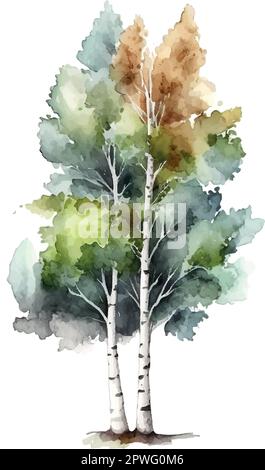 Aquarell Birkenbäume Russland Baum Designelement für Tapeten, Website Hintergrund Vektordarstellung. Stock Vektor