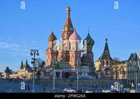 St. Basilius-Kathedrale. Kirche der Fürsprache der Heiligen Mutter Gottes auf dem Roten Platz in Moskau. Stockfoto