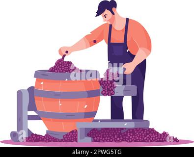 Männer, die auf Rebflächen arbeiten und organische Trauben ernten Stock Vektor