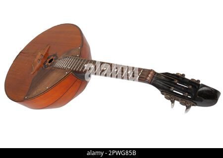 Ukrainische Domra. Langhalsiges Folk-Saiteninstrument der Lautenfamilie. Isoliert auf weißem Hintergrund. Stockfoto