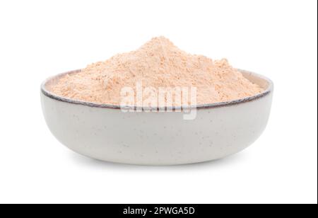Linsenmehl in einer Schüssel, auf Weiß isoliert Stockfoto