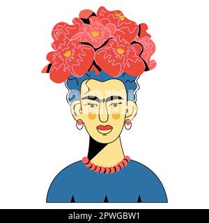 Abstraktes Porträt eines mexikanischen Mädchens. Vektor-Flachdarstellung für T-Shirt, Postkarte, Bild. Stock Vektor
