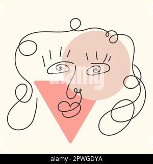 Menschliches Gesicht einer Linie. Minimalistisches durchgehendes Porträt mit geometrischem Vektor für Poster, T-Shirts, Karten, Pfosten. Vektor flach Stock Vektor