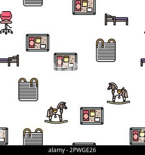 Kinderzimmer Innenvektor Nahtloses Muster dünne Linie Illustration Stock Vektor