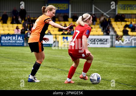 Teesside, Großbritannien. 30. April 2023. Die Lydia Maidens von Middlesbrough spielten den FC Middlesbrough Women in der FA Women's National League Division One North gegen den FC Hull City Ladies. Die Besucher gewannen 0-4 im Map Group UK Stadium in Stockton-on-Tees in ihrem letzten Spiel der Saison. Die Ergebnisse anderswo sorgten dafür, dass Middlesbrough eine Abwanderung verhinderte. Kredit: Teesside Snapper/Alamy Live News Stockfoto