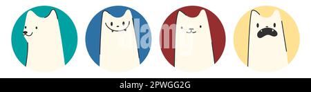 Vektordarstellung von Katzensymbolen. Tierfiguren mit Gesichts-Emotionen, niedliche bunte Form für Poster, Aufdruck Stock Vektor