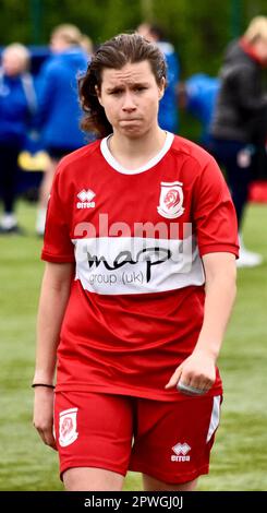 Teesside, Großbritannien. 30. April 2023. Anna Wuerfel von Middlesbrough spielte den FC Middlesbrough Women in der FA Women's National League Division One North gegen den FC Hull City Ladies. Die Besucher gewannen 0-4 im Map Group UK Stadium in Stockton-on-Tees in ihrem letzten Spiel der Saison. Die Ergebnisse anderswo sorgten dafür, dass Middlesbrough eine Abwanderung verhinderte. Kredit: Teesside Snapper/Alamy Live News Stockfoto