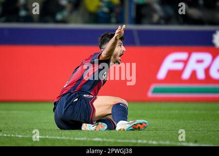 Bologna, Italien. 30. April 2023. Riccardo Orsolini von Bologna reagiert auf das Spiel Bologna FC gegen Juventus FC, italienisches Fußballspiel Serie A in Bologna, Italien, April 30 2023 Kredit: Independent Photo Agency/Alamy Live News Stockfoto