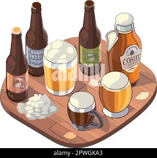 Bier Getränke in sieben Behältern Stock Vektor